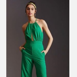 NWT Anthropologie If By Sea Cutout Halter Jumpsuit Size S Kelly Green!!